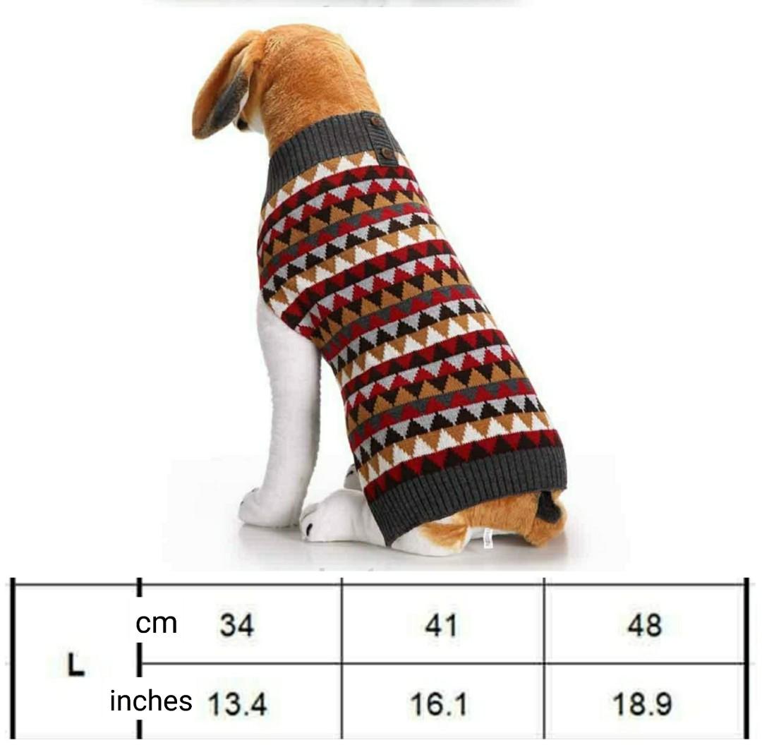 Dog sweater large brand new (Category: Homes & Other Pet Accessories) located in Quezon City. Submitted by redfullmoon (Listing ID 1131366828, Image 2). Description: I bought this sweater for my dog but it's too big. It's too long/big for most beagles, it might fit a pitbull or similar sized dog better. Please check photos for actual dimensions. It's very stretchy so it will still fit chonky doggos. Neck 34 cm chest 41 cm length 48 cm shipping fe