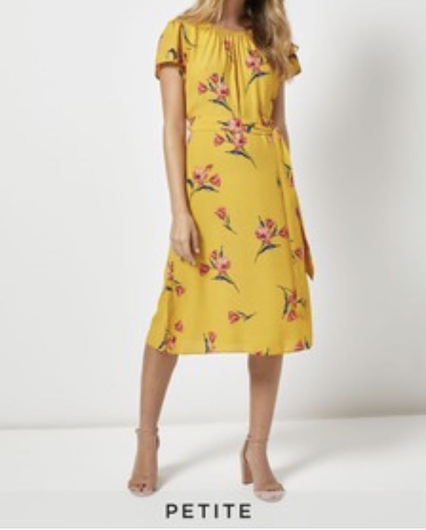 Dorothy Perkins Petite Yellow Floral MIDI Women's Clothes, Dresses on