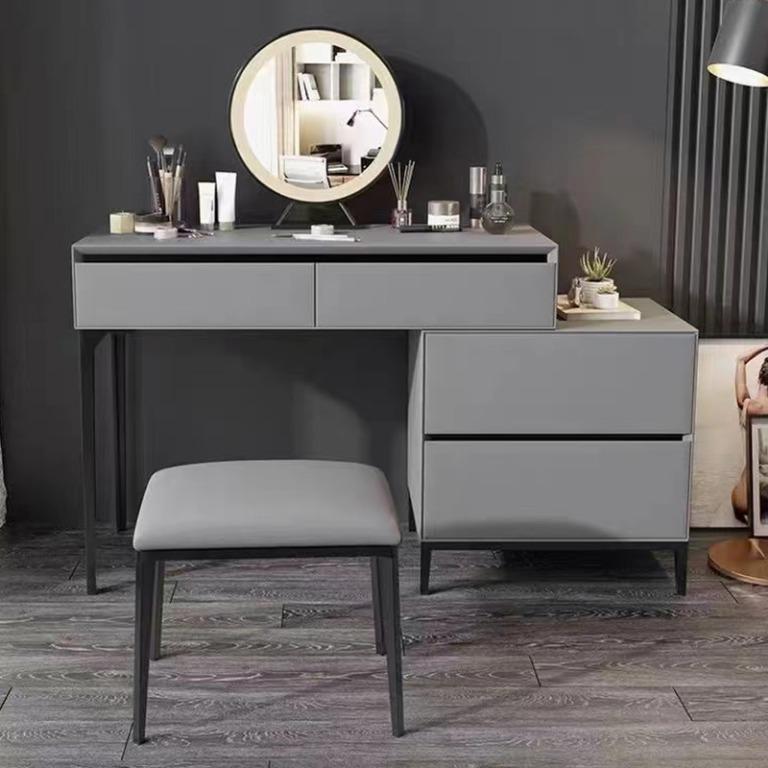 Grey Dressing Table With LED&Stool&Side Table, Furniture & Home Living ...