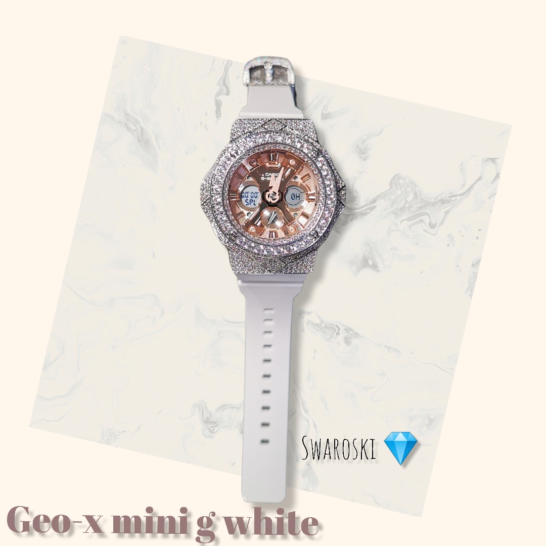 Gshock Mini Geo X Swaroski White Diamond Women S Fashion Watches Accessories Watches On Carousell