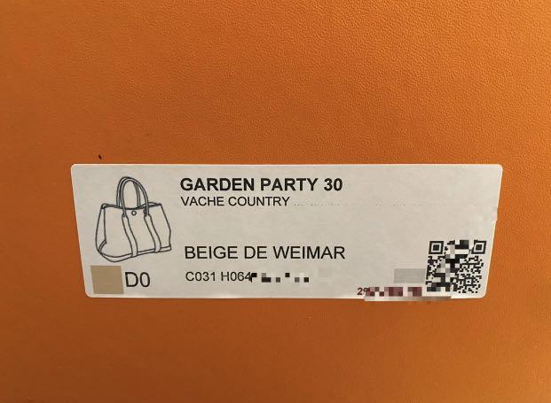 Hermes Garden Party 30 Black/ Beige de Weimer Canvas/Country vache