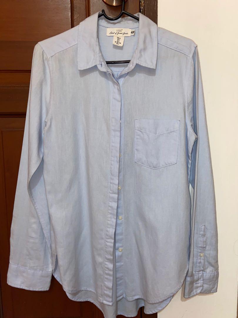 H M Women Button Down Collar Shirt Blue Women s Fashion Tops