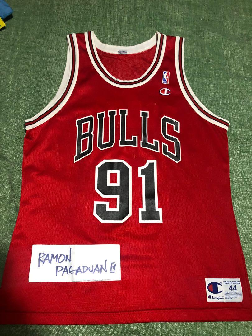 1990's Vintage Jordan, Pippen & Rodman Chicago Bulls NBA Away Jerseys Size  44 L