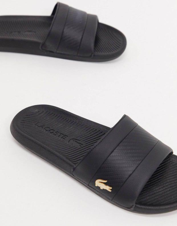 White and gold lacoste slides deals