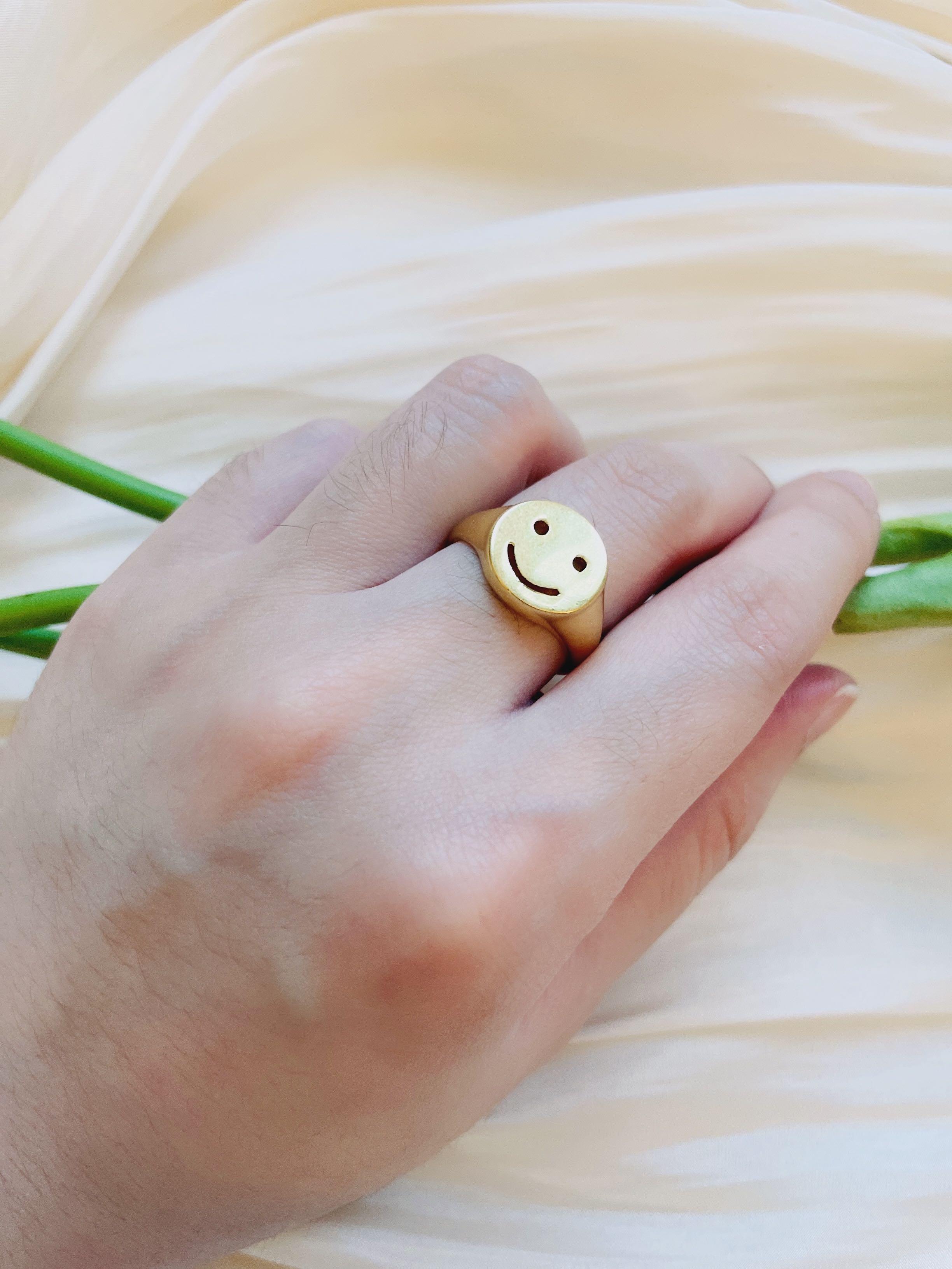 Madewell Smiley Face Gold Plated Ring Size 7 Women s Fashion Jewelry Organisers Precious Stones on Carousell