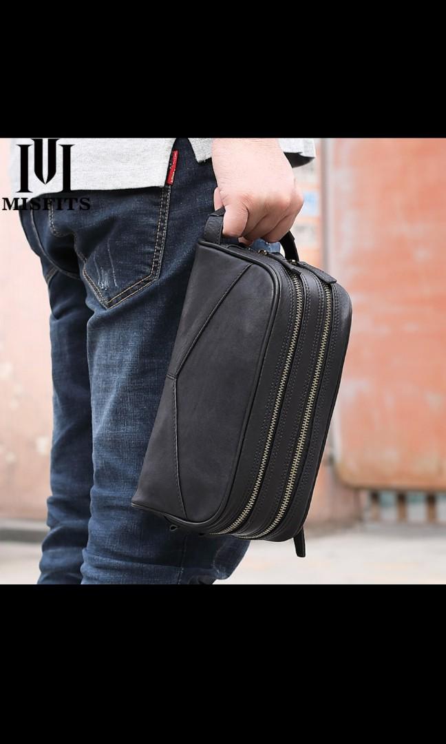Mens leather pouch bag top