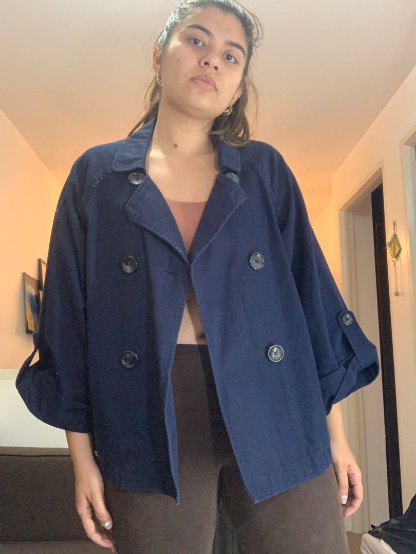 blue short trench coat
