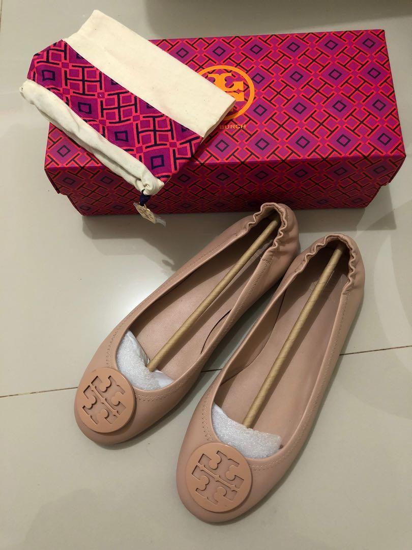 Preloved Tory Burch Minnie Travel Ballet Flat Goan Sand Size 9.5