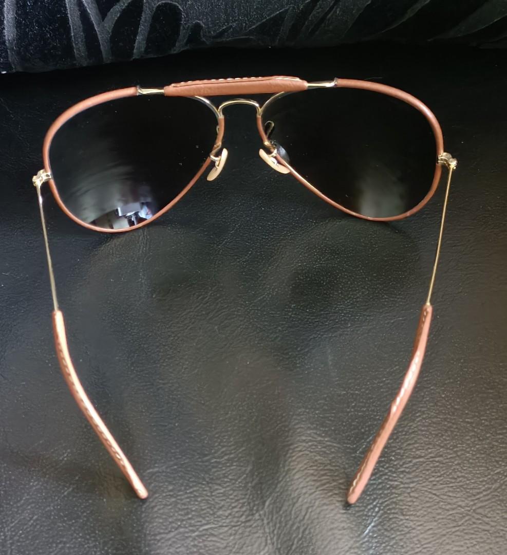 Ray Ban Aviator Leather trimmed Sunglasses
