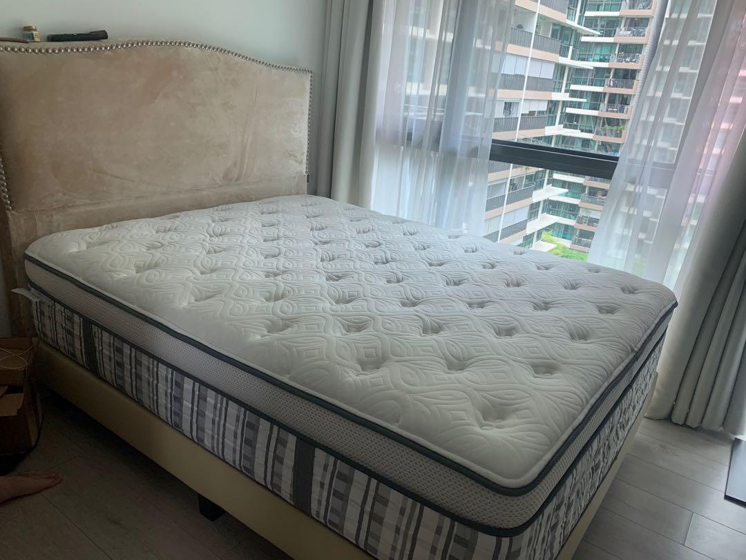 Restonic Queen size bed with bed frame, Furniture & Home Living