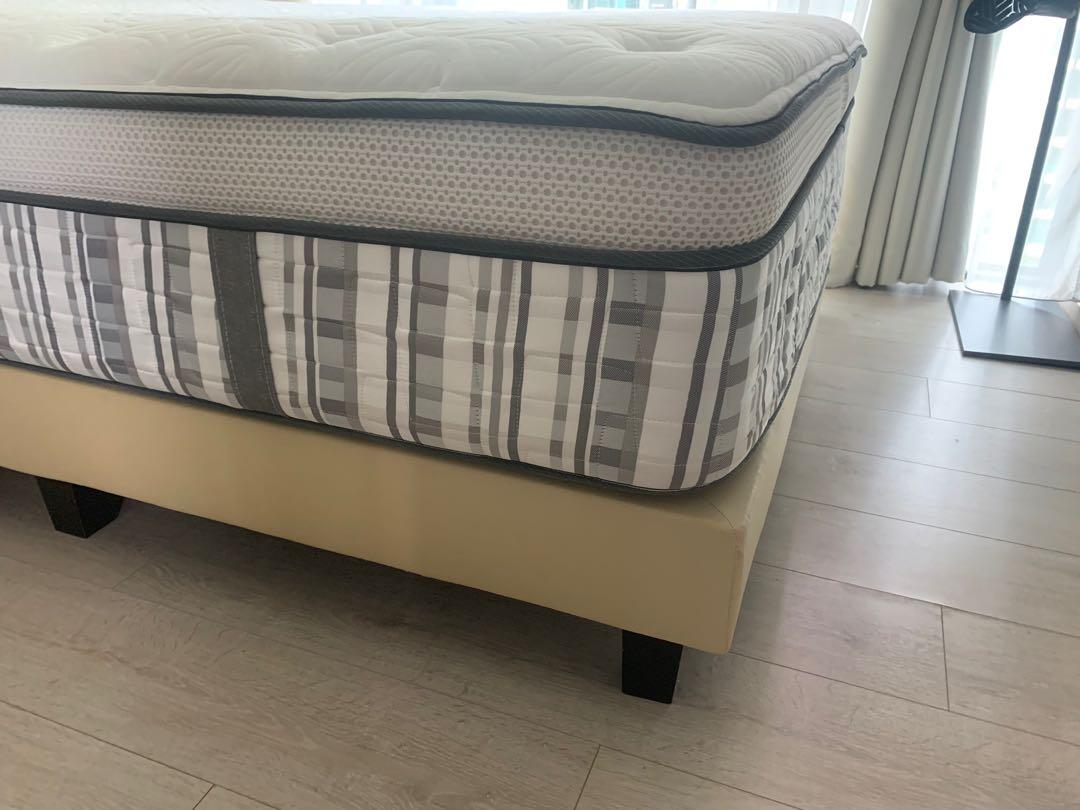 Restonic Queen size bed with bed frame, Furniture & Home Living