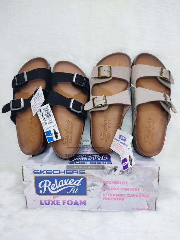 Perforación Hacia atrás Pareja Skechers Women's Relaxed Fit With Luxe Foam Taupe/Black, Women's Fashion,  Footwear, Flats & Sandals on Carousell