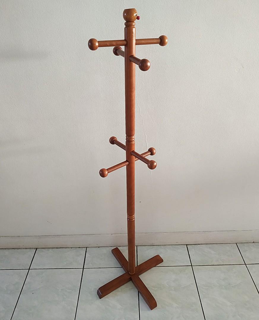 VINTAGE WOODEN STANDING COAT RACK, Furniture & Home Living, Home Decor