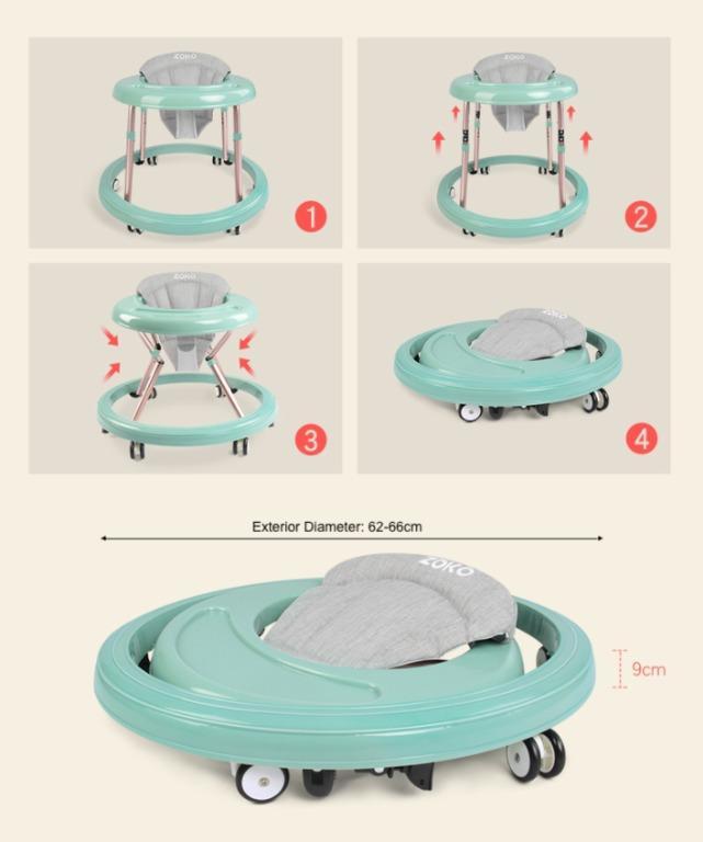 ZOKO 360 Degrees Compact Foldable Adjustable Baby Infant Walker (Black