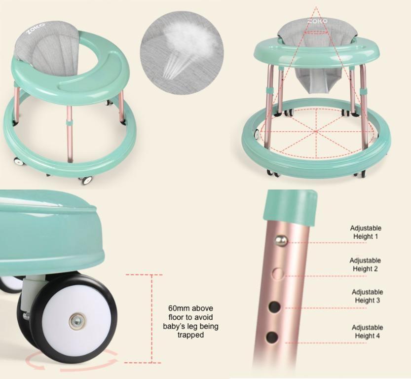 ZOKO 360 Degrees Compact Foldable Adjustable Baby Infant Walker (Black