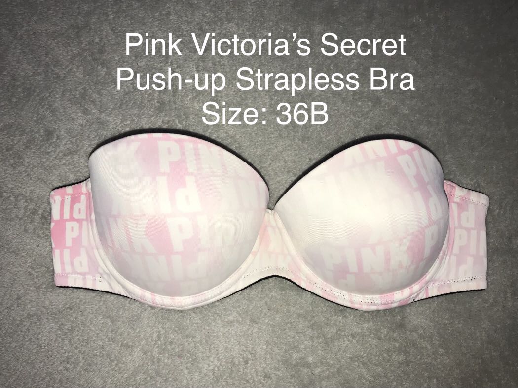 36B Pink Victoria's Secret Printed Push-up Strapless Bra, Women's