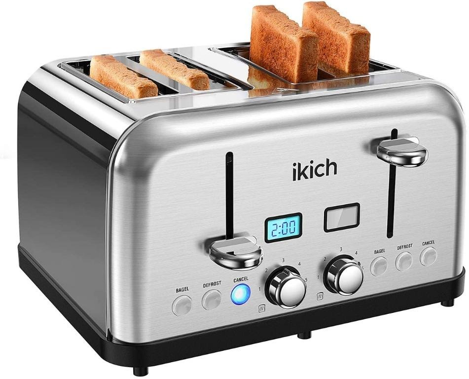 4 Slice Toaster, IKICH Toaster Stainless Steel, Digital Countdown