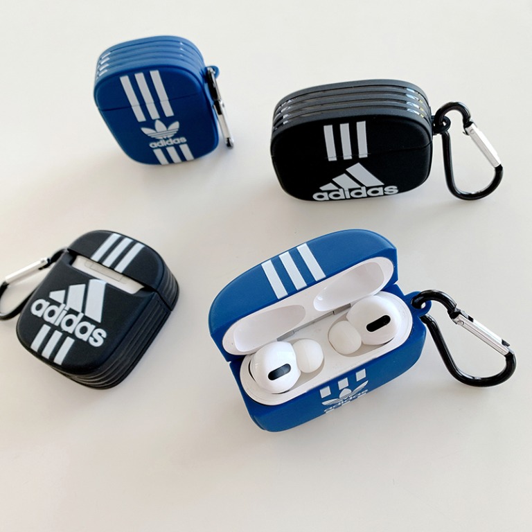 GreatAsGifts Adidas Shockproof Silicone TPU Airpods Case Round Full Protective Cover for Airpods 1 2 Pro Apple Wireless Earphone