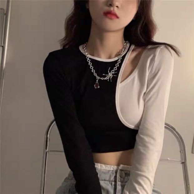 white long sleeve crop top women