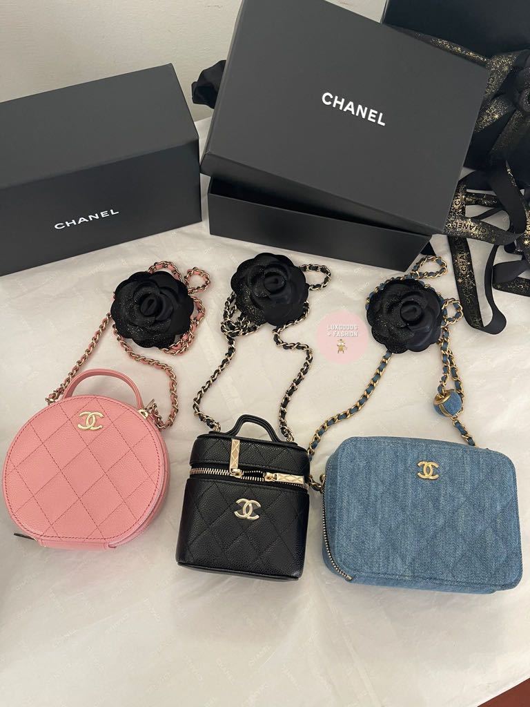 Chanel 22C Denim Camera Vanity Case Bag Pearl Crush, Luxury, Bags
