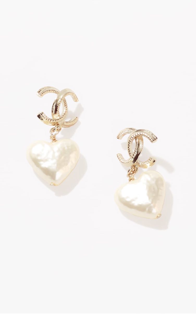 Chanel CC Drop Earrings Crystal Pearl Silver