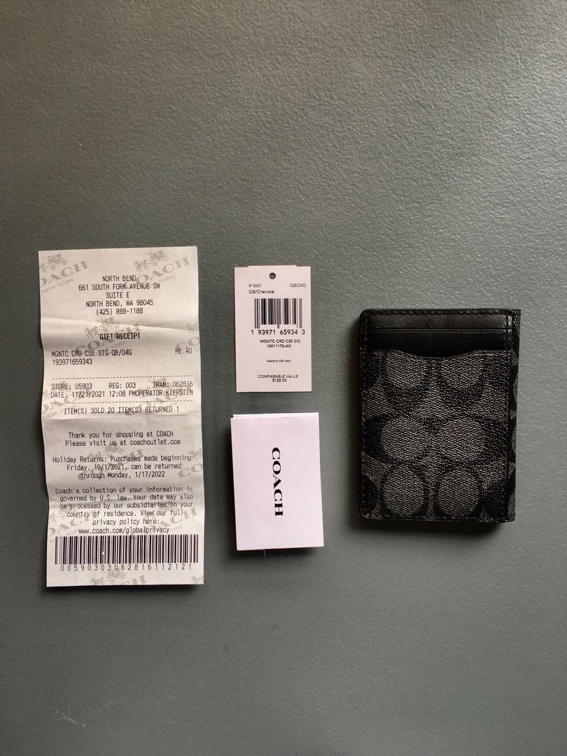 COACH CARD CASE IN SIGNATURE CANVAS (QB/CHARCOAL) , Luxury