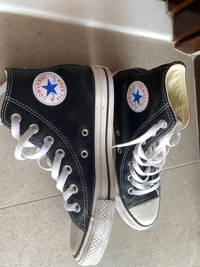 black leather high converse