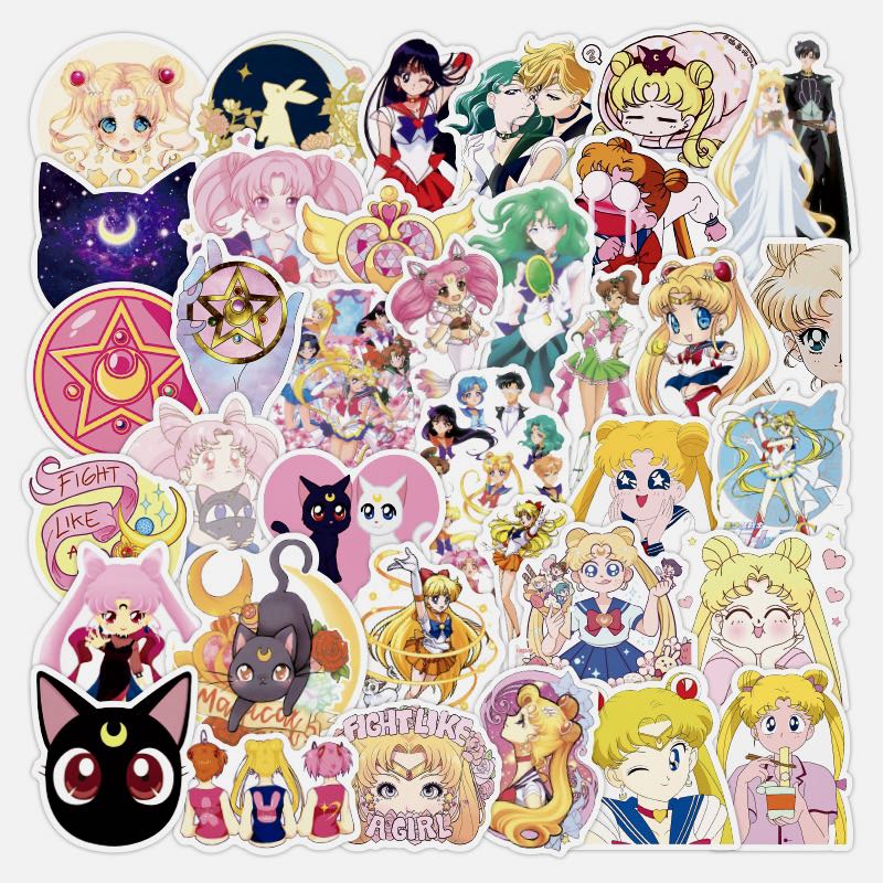 stickers sailor moon vintage childhood japanese mange anime netflix tv series cute mercury chibuisa mars venus jupiter power wand cats assorted characters styles hobbies toys stationery craft art prints