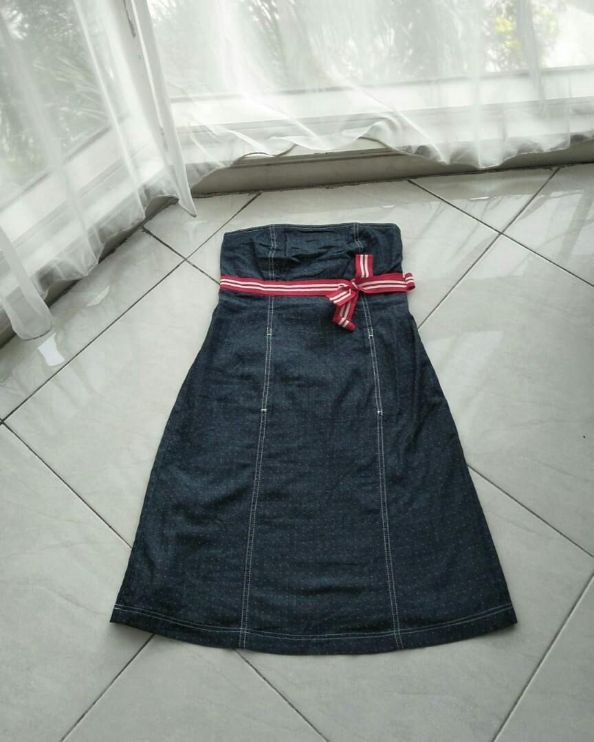 Denim tube dress tebel bgt like new by 