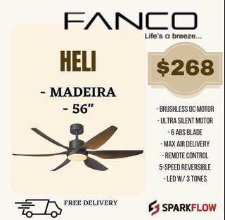 Fanco heli 56/66 in Dc motor ceiling fan with 3 tone led light and remote control