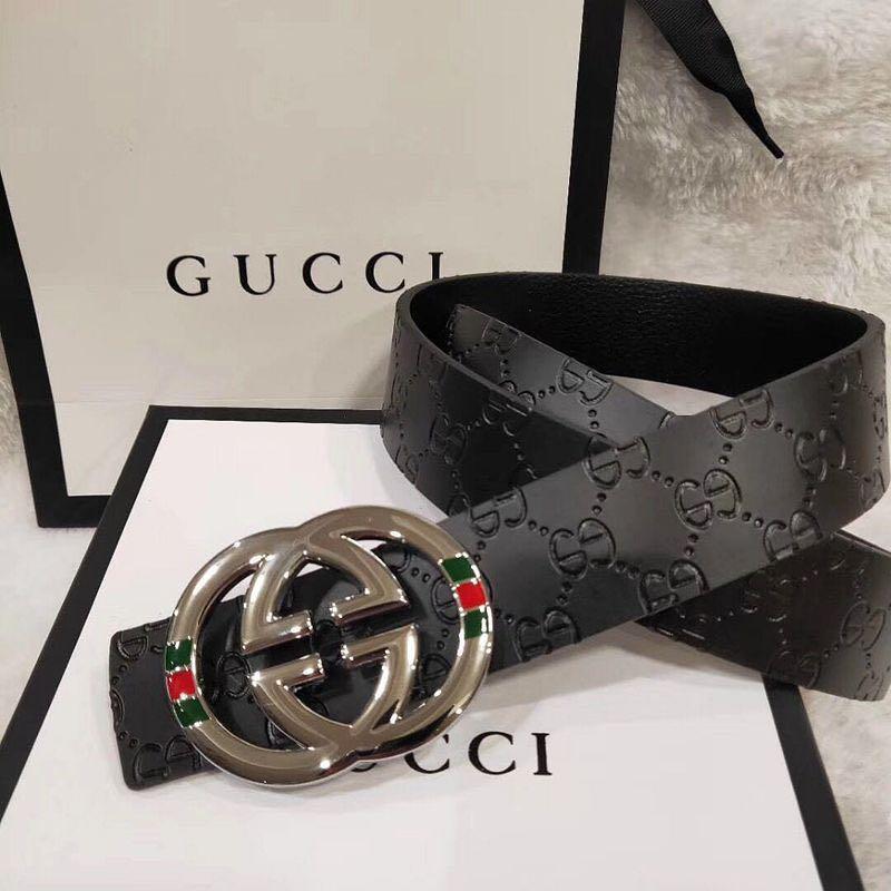 Gucci men's black leather belt top