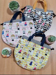 Handmade Drawstring Lunch bags - Cute girls print