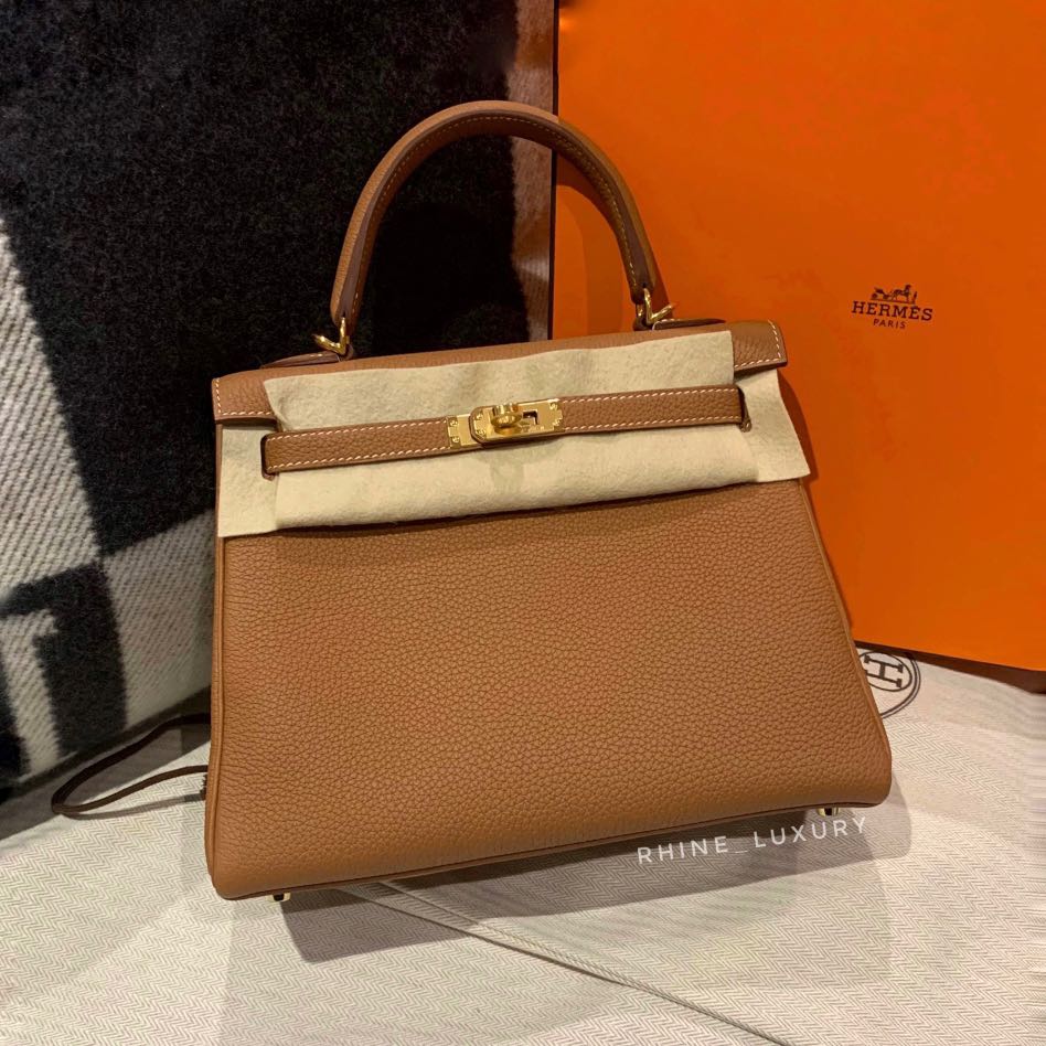 Kelly 25 Bronze doré Togo GHW #Z, Luxury, Bags & Wallets on Carousell