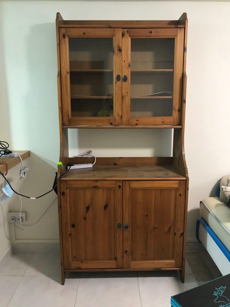 IKEA solid wood pine light oak rustic kitchen display cabinet ...