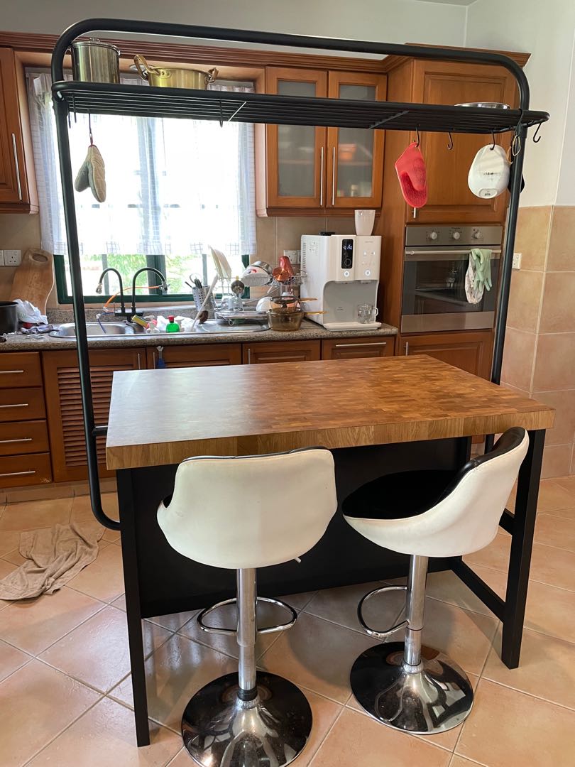 IKEA Vadholma Kitchen Island with rack (1yr old), Furniture & Home