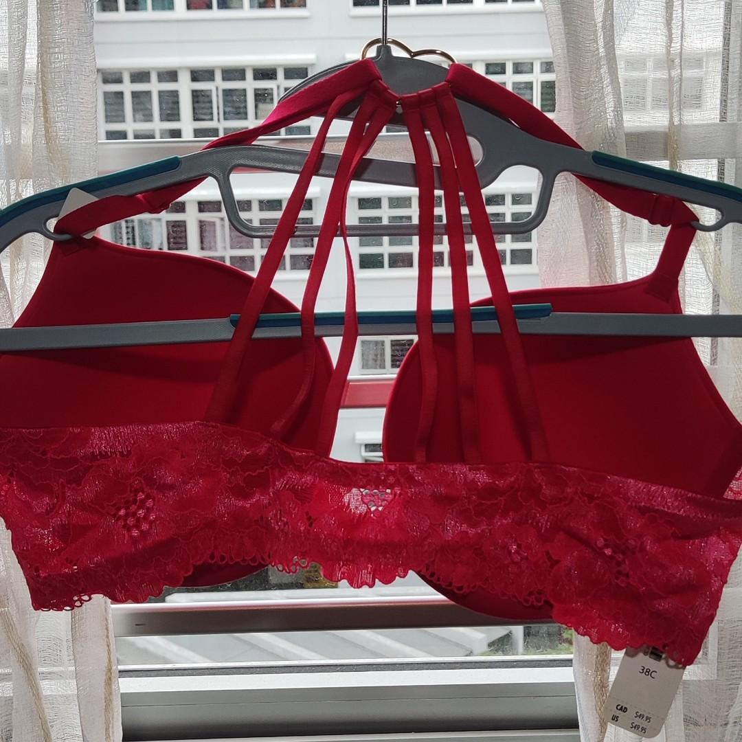 La Senza Red Silk & Lace Padded Balcony Bra Size 32D Bnwts £30