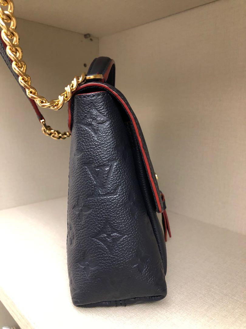 Louis Vuitton Navy Blue Red Leather Monogram Empreinte Blanche BB Chain Bag