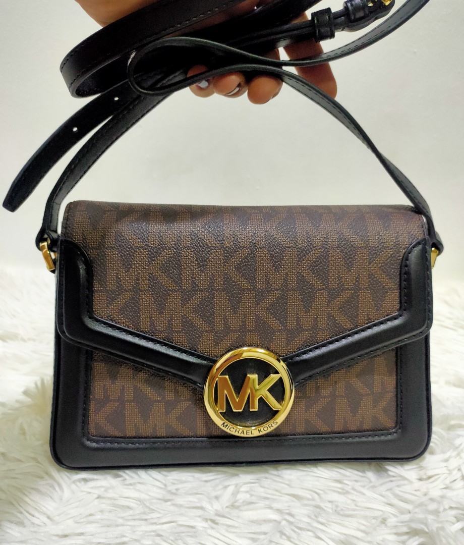 Michael Kors MK Jessie Small Pebbled Leather Shoulder Bag brown logo  crossbody 