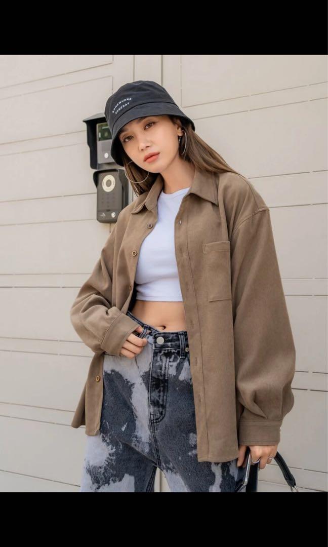 Mocha Oversized Jacket, Women's Fashion 