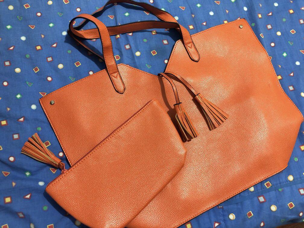 Neiman marcus orange tote bag deals