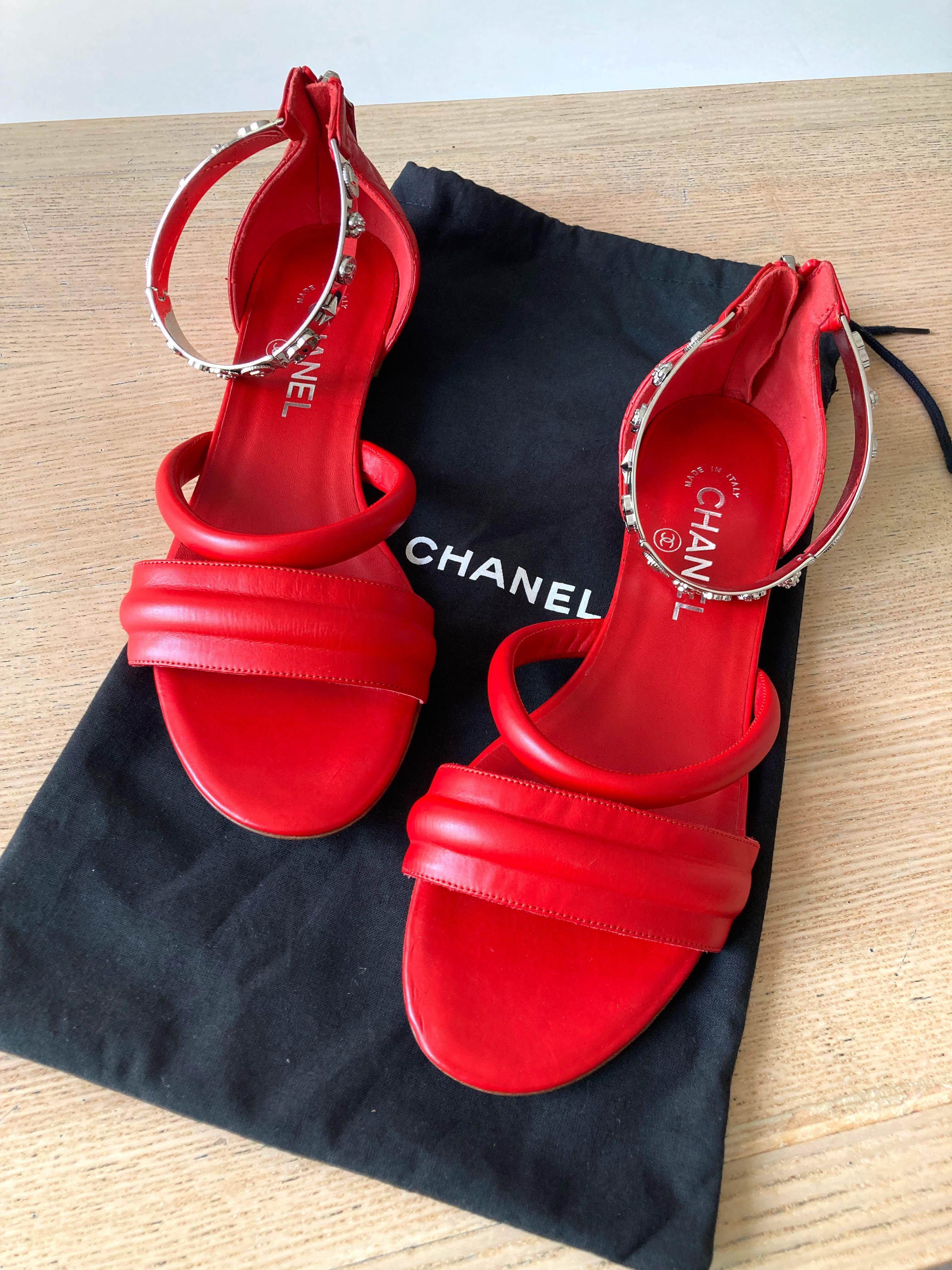 NEW Chanel red sandals size 39, Luxury, Sneakers & Footwear on Carousell
