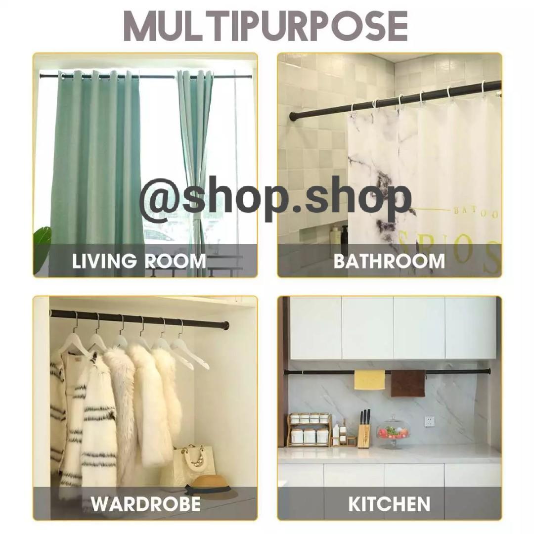 NO NAILS! Curtain Rod Pole Adjustable Length Laundry Wardrobe Hanger