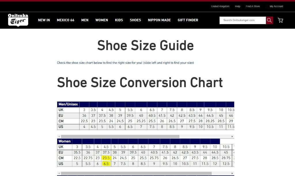 Onitsuka tiger mexico 66 size guide clearance