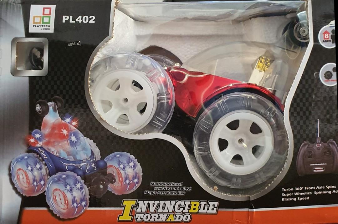 Playtech Logic Invincible Tornado 360 Remote Control Stunt Car Light Up Toy for Kids with Sound On Off Rechargeable Turbo Twister Racing RC Stunt