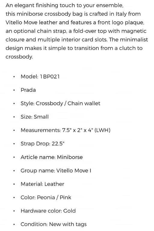 Prada Miniborse Peonia Pink Vitello Move Leather Crossbody Chain 1BP021