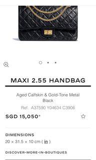 Rare Chanel Maxi Reissue 2.55 Aged Black Calfskin Silver Tone Metal Leather Bag