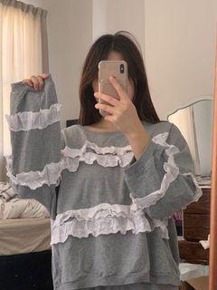 thin lace/ruffle detail sweater