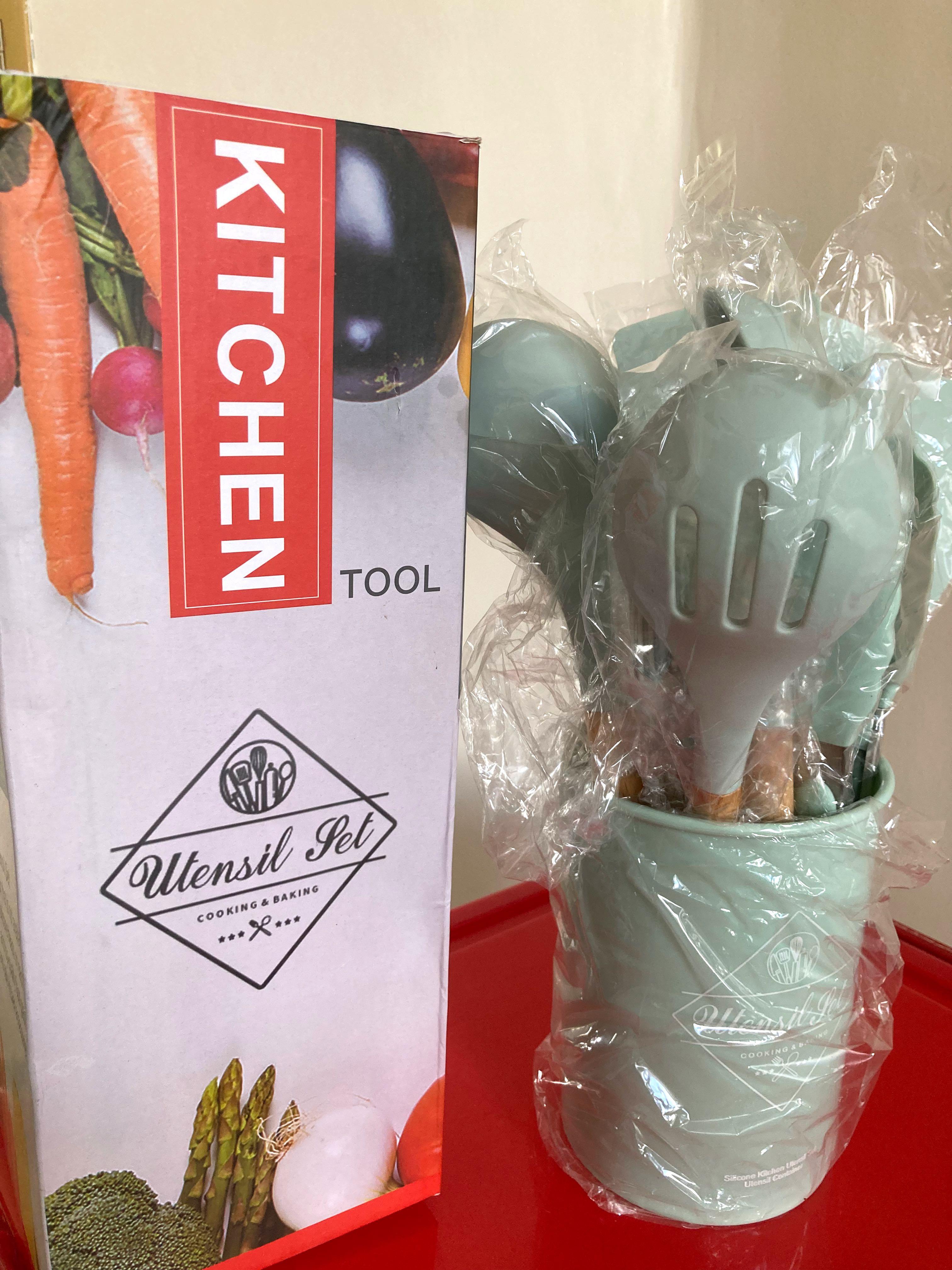 12 pcs Kitchen Utensils Set (Mint Green) (Category: Cookware & Accessories) located in Cebu City. Submitted by kawaiiparty (Listing ID 1131632877, Image 1). Description: 12 pc kitchen tool set in Mint Green (includes container) Brand new with box BPA free and food grade silicone Cute color without the plastics on (see pics) .