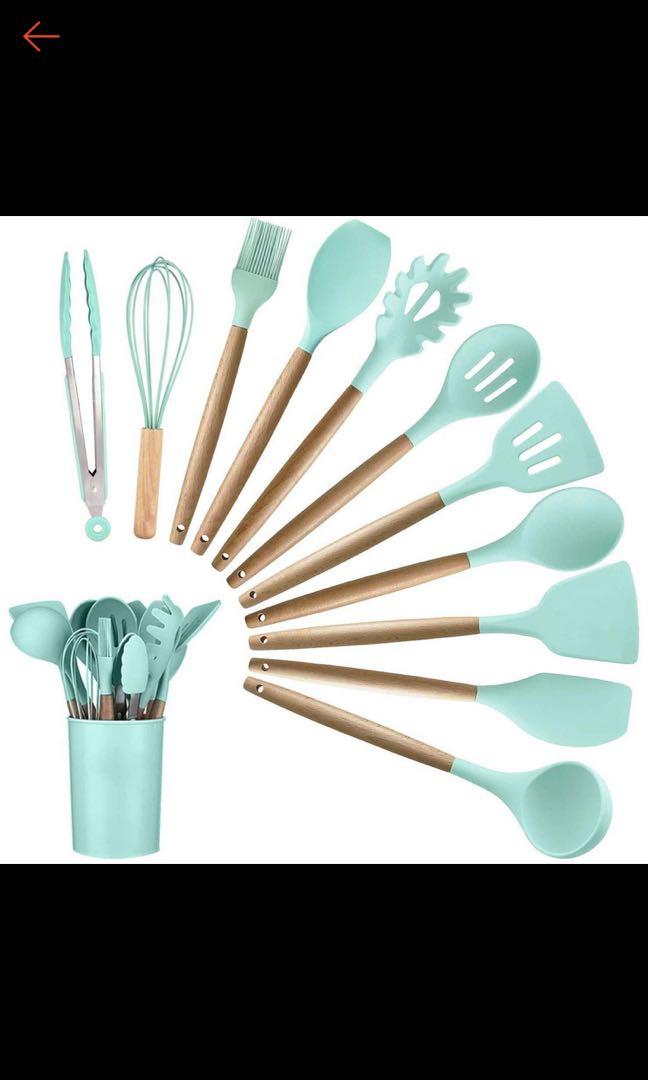 12 pcs Kitchen Utensils Set (Mint Green) (Category: Cookware & Accessories) located in Cebu City. Submitted by kawaiiparty (Listing ID 1131632877, Image 2). Description: 12 pc kitchen tool set in Mint Green (includes container) Brand new with box BPA free and food grade silicone Cute color without the plastics on (see pics) .