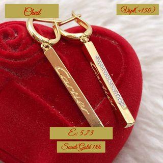 18k Saudi Gold Earrings Cartier Ched Long Bar